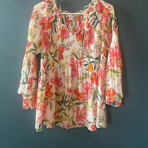Spense Floral Blouse with Ruffle Trim